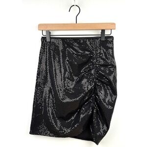 H&M Black Sequin Mini Skirt NWT Ruched Party‎ Cocktail Night Out Small S